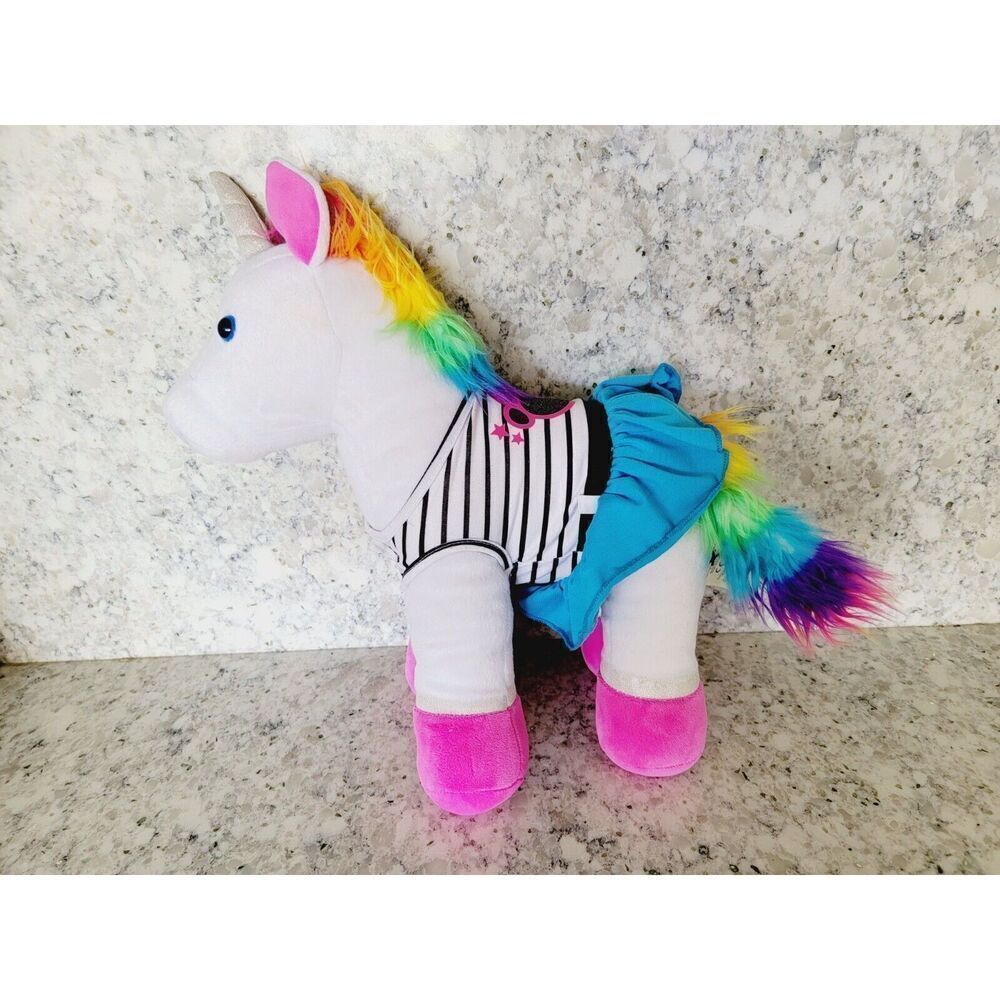 Build A Bear Plush Craze Rainbow White‎ Unicorn Multi-Color Mane-Tail 14"